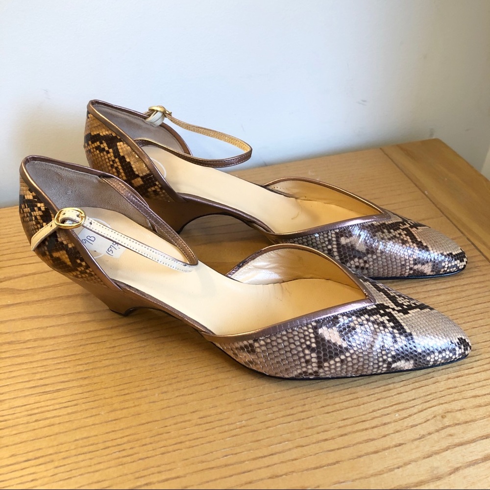 Vintage Chloe Snake Print Kitten Slingback Heels